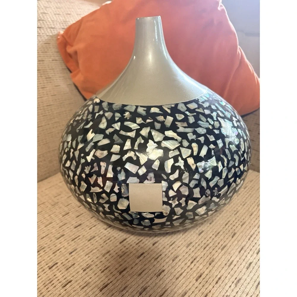 Murano Art Royal Ceramic Vase Mother Of Pearl Inset 12.5